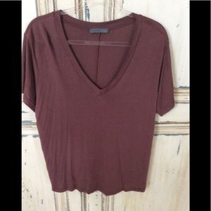 ZARA BROWN V-NECK TEE SHIRT LARGE
